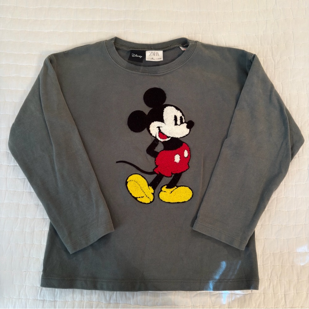 Zara Kids olive green Mickey Mouse Long Sleeve Shirt